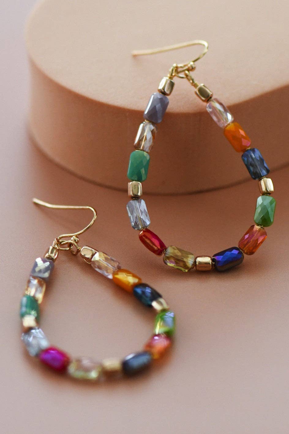 Teardrop Wire Beaded Glass Crystal Earrings - 7277: S0OX3T7277 Multi