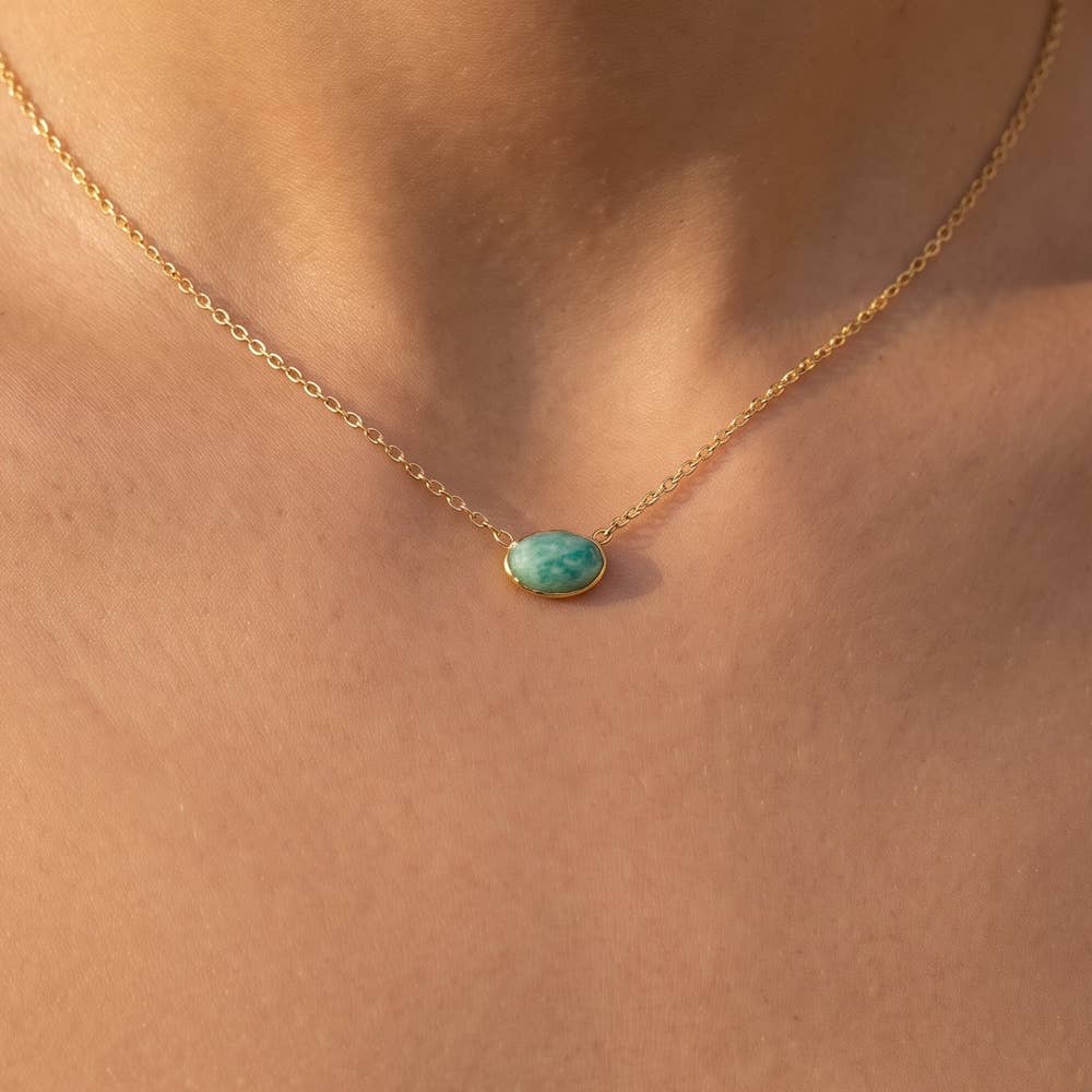 Gold Dipped Oval Amazonite Pendant Necklace: AZ
