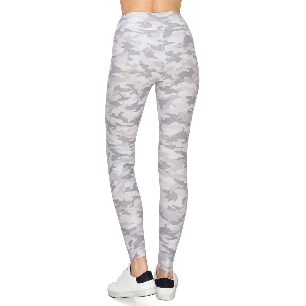 3" Yoga Band Premium Print Activewear Leggings: WHITE/GRAY CAMO