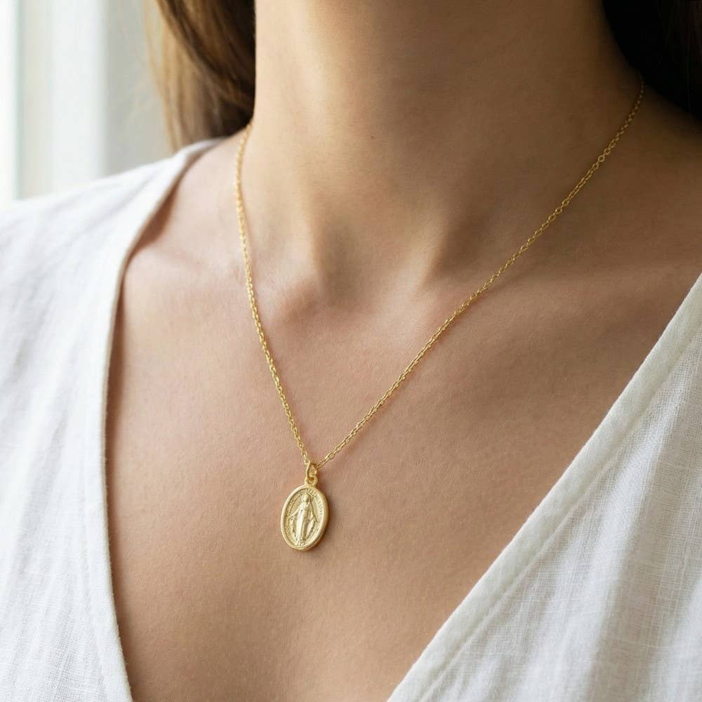 Gold Dipped Sainty Mary Pendant Necklace: GD