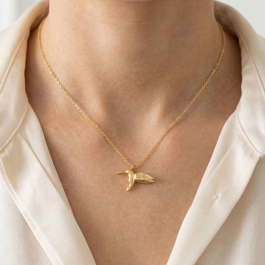 Gold Dipped Humming Bird Pendant Necklace: G