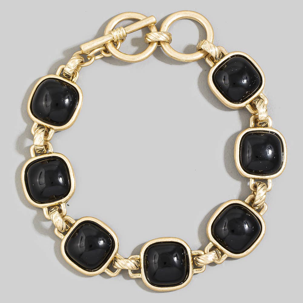 Cushion Stone Bezel Link Toggle Bracelet: WGPK