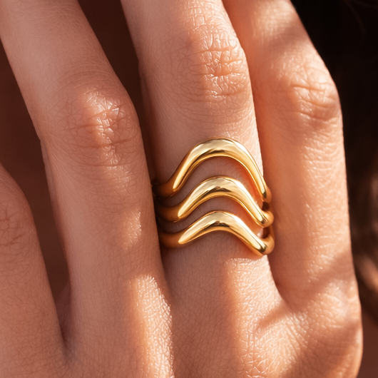 18K Gold Plated Waterproof Stainless Steel Ring - 7855: S0OX3T7855