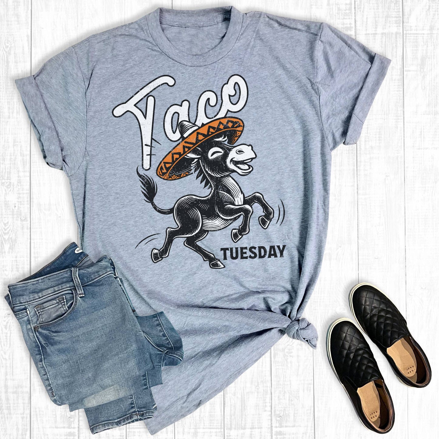 Funny Taco Tuesday Donkey Graphic Tee heather gray
