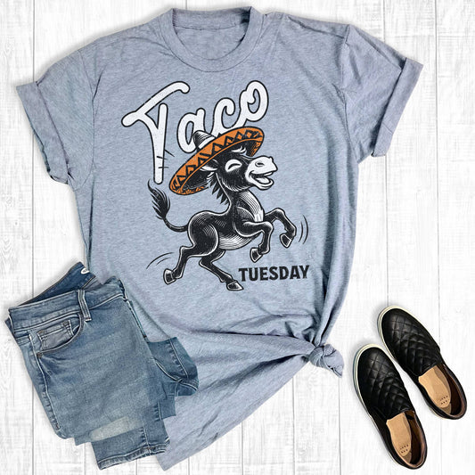 Funny Taco Tuesday Donkey Graphic Tee heather gray
