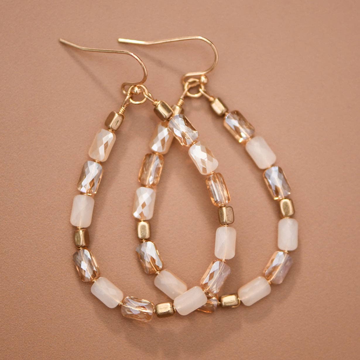 Teardrop Wire Beaded Glass Crystal Earrings - 8097: S0OX3T8097 Champagne