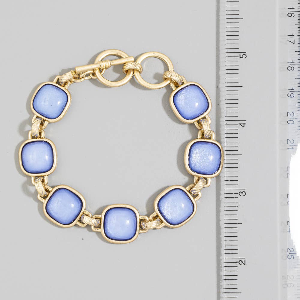 Cushion Stone Bezel Link Toggle Bracelet: WGPK