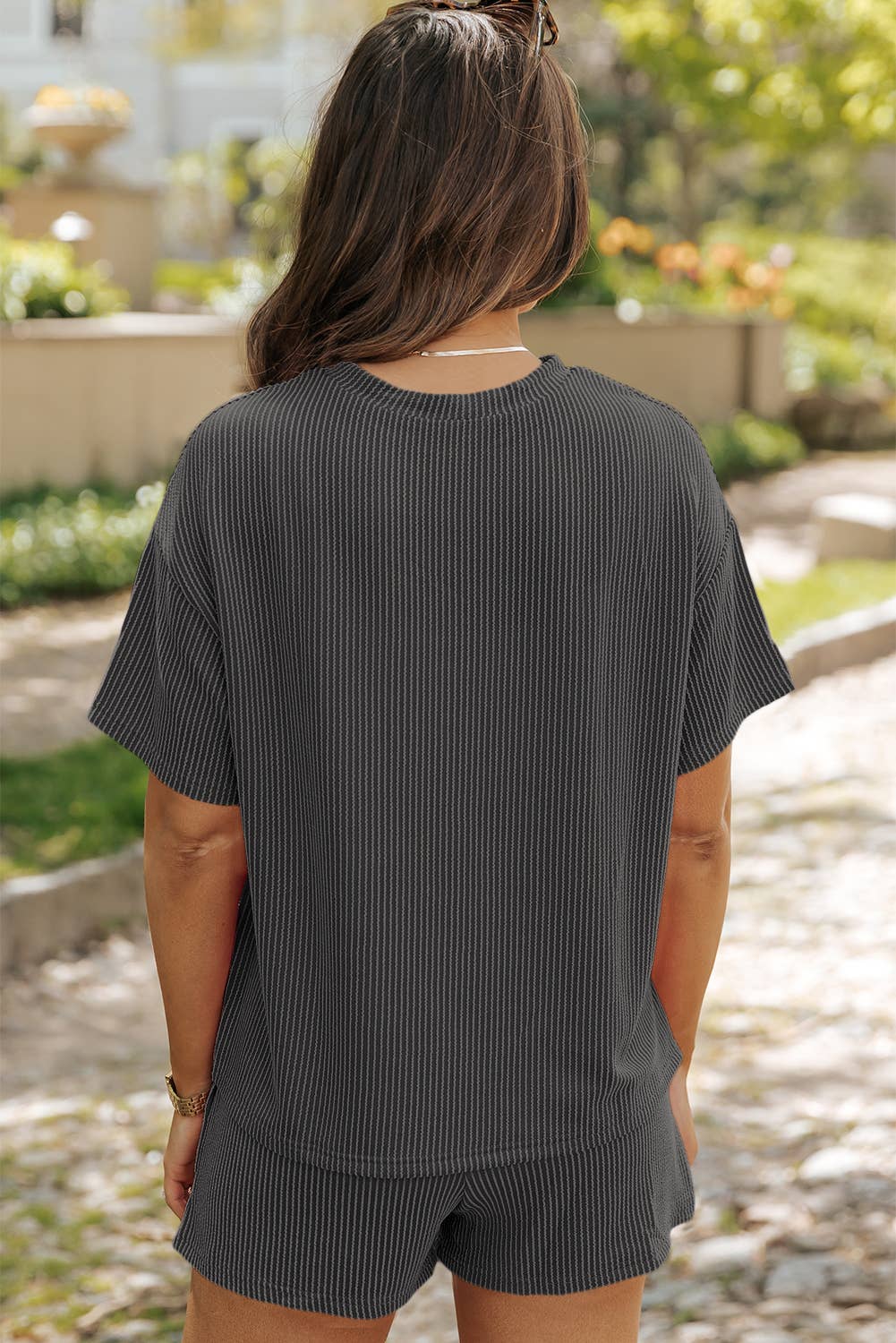 Textured Tee and Shorts Two-piece Set