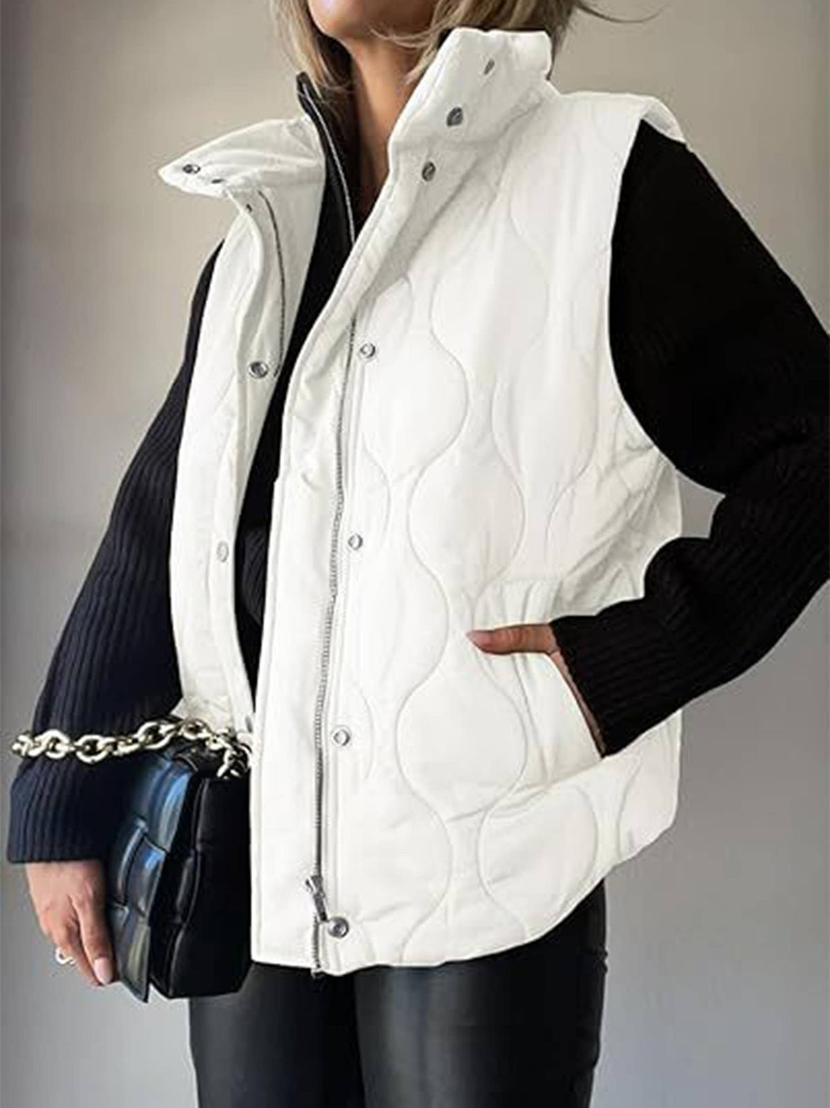 Casual Solid Color Sleeveless Cotton Vest: White