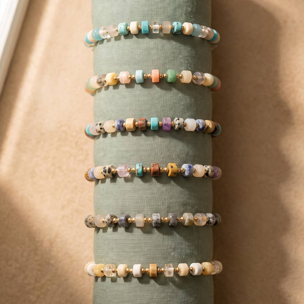 Semi Precious Disc Bead Stretch Bracelet: MUL