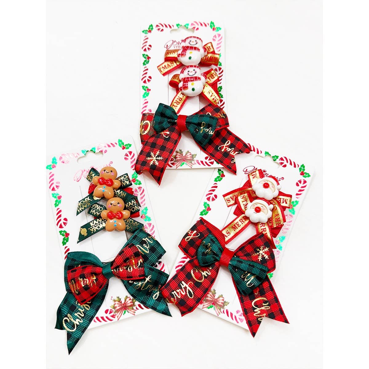 Trio Christmas Theme Bow Clips: MIX COLOR / ONE(12)
