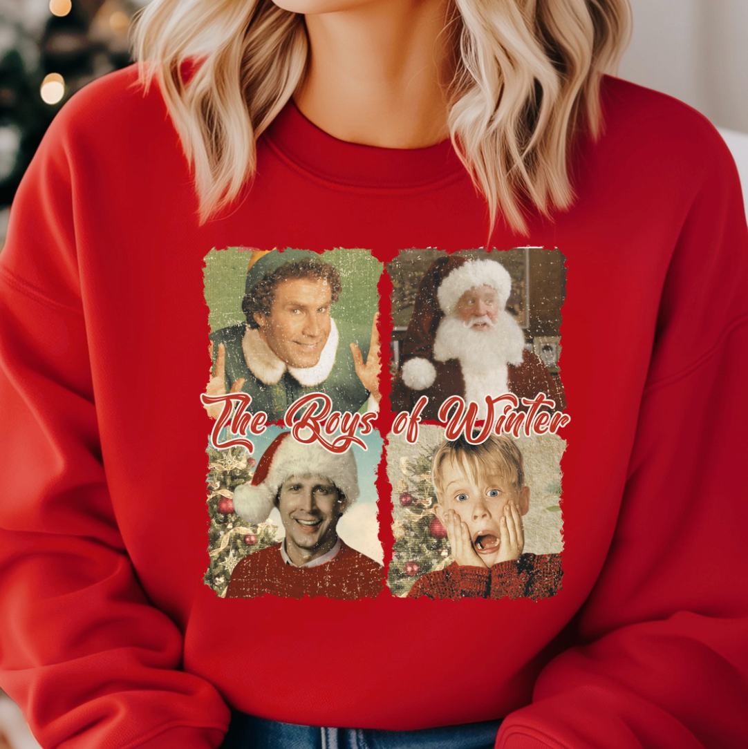The Boys of Christmas Crewneck Sweatshirt: Red / Small