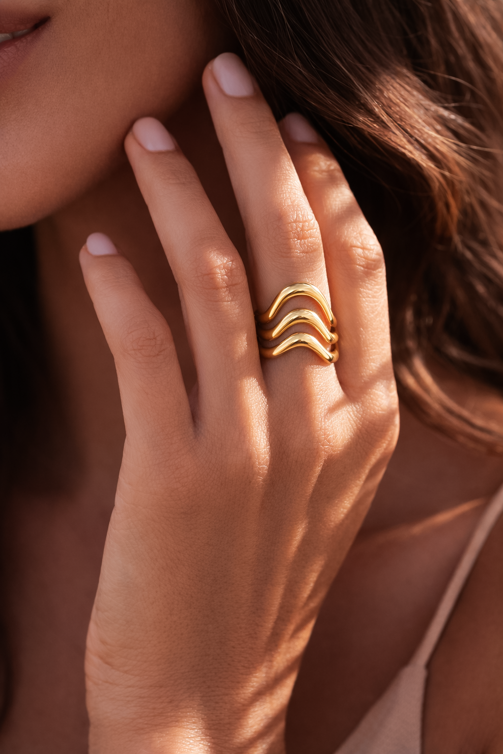 18K Gold Plated Waterproof Stainless Steel Ring - 7855: S0OX3T7855