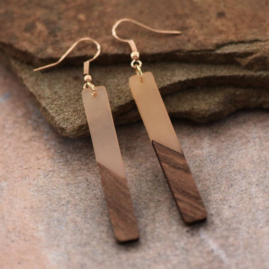 Two Tone Resin Wooden Bar Earrings - 6696: S0OX3T6696 Nude