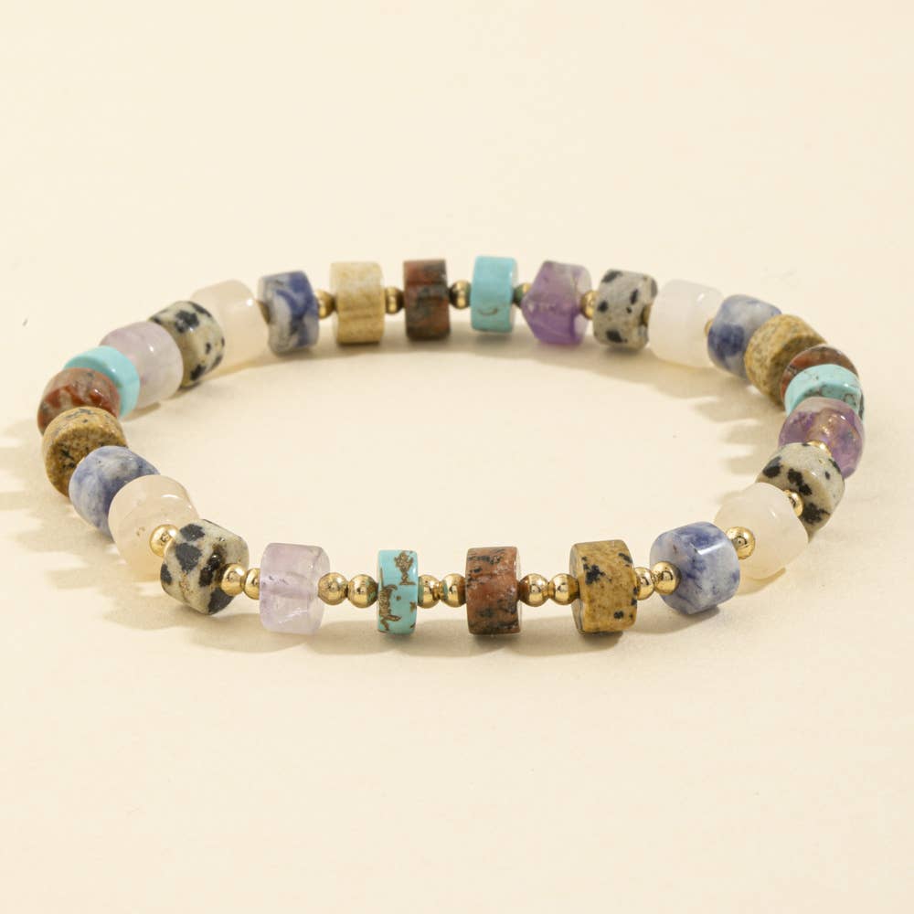 Semi Precious Disc Bead Stretch Bracelet: MUL