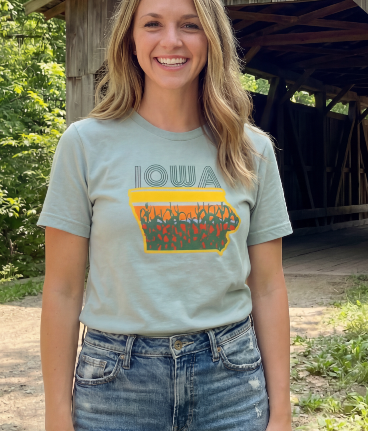 IOWA RETRO  / UNISEX T-SHIRT Multi Color Print : Athletic Heather / XL