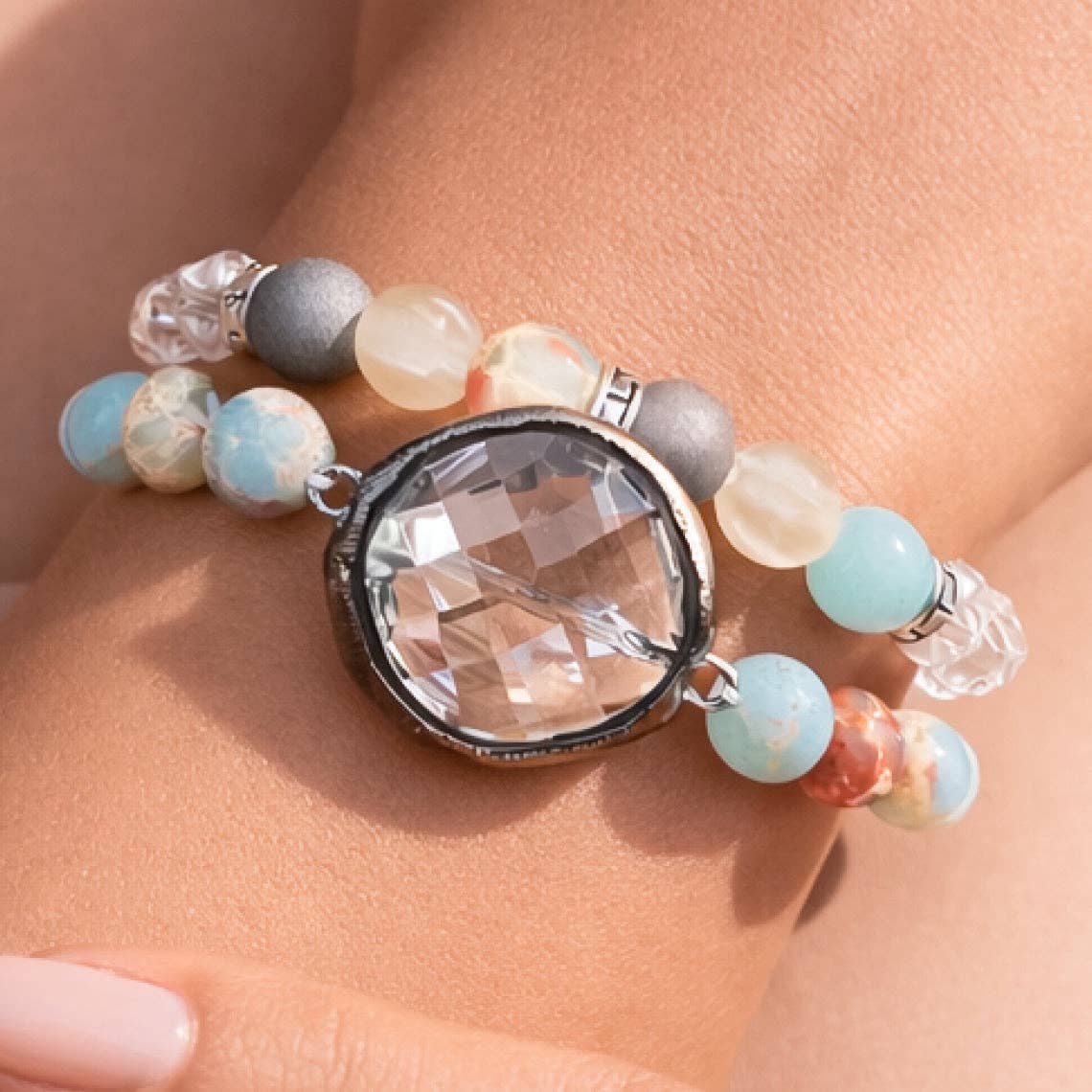 Aqua Terra Jasper Stone Bracelet Set with Faceted Centerpiece – 8057: S0OX3T8057