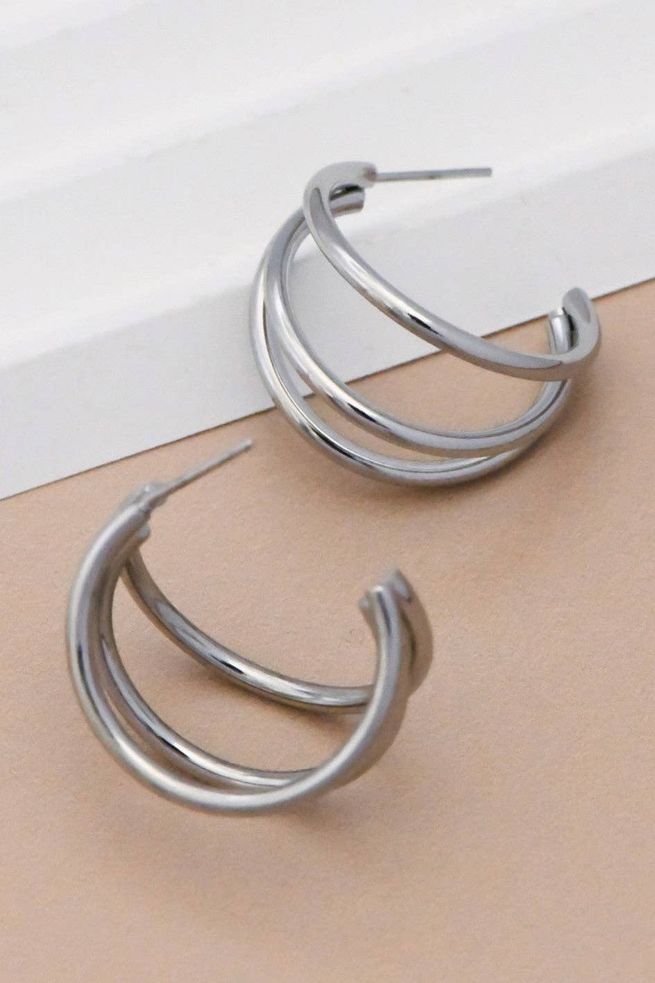 Tarnish-Resistant Waterproof Stainless Steel Hoop Earrings - 7133: S0OX3T7133 Silver