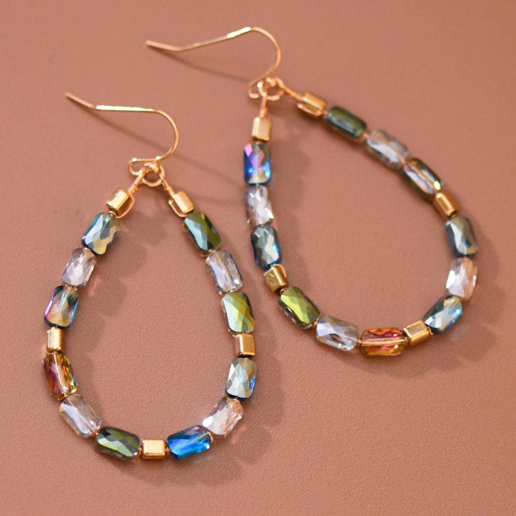 Teardrop Wire Beaded Glass Crystal Earrings - 8179: S0OX3T8179 Green Mix