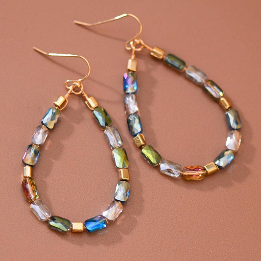 Teardrop Wire Beaded Glass Crystal Earrings - 8179: S0OX3T8179 Green Mix
