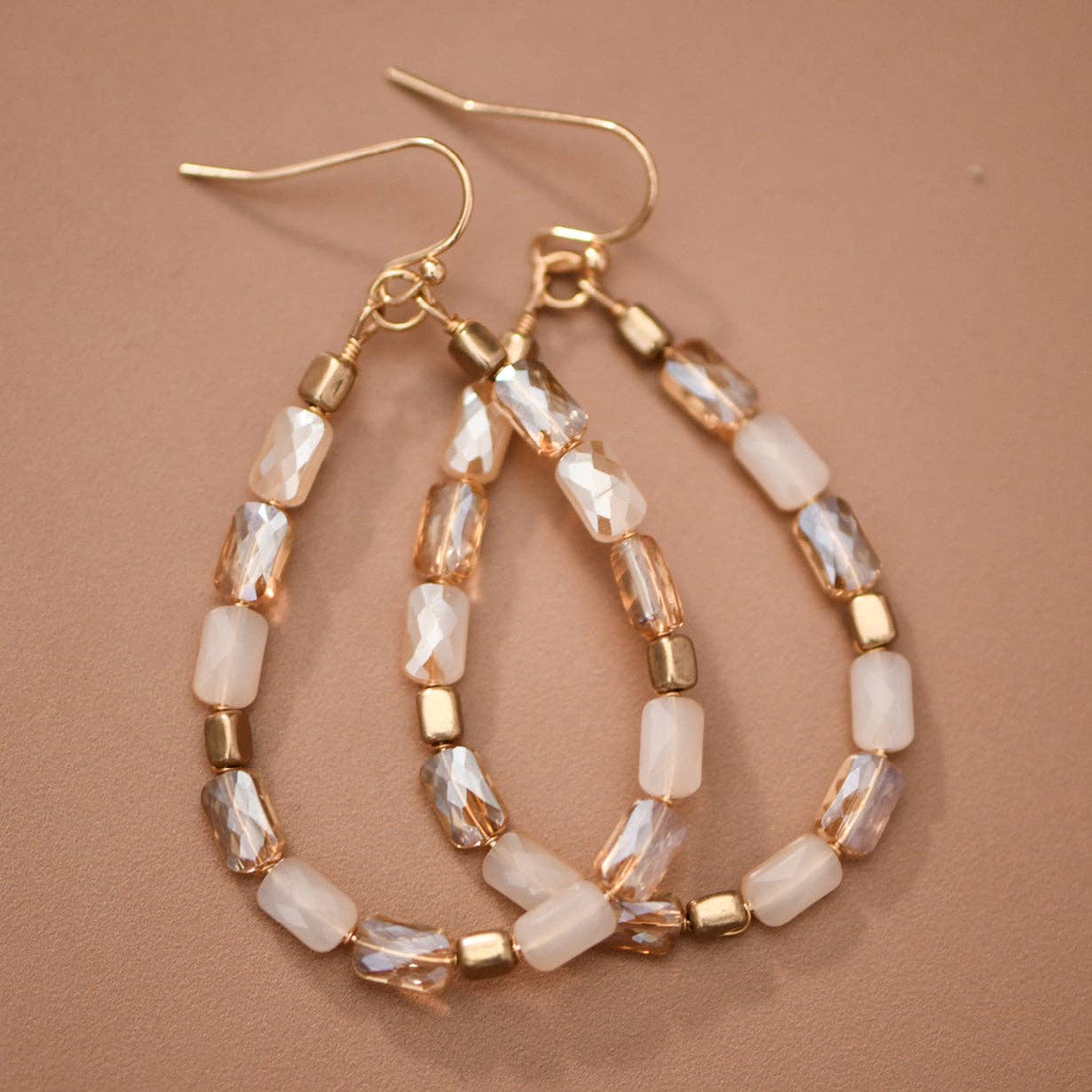 Teardrop Wire Beaded Glass Crystal Earrings - 8097: S0OX3T8097 Champagne