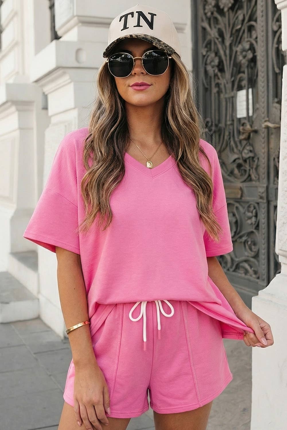 Comfy V Neck Tee & Pockets Shorts Set