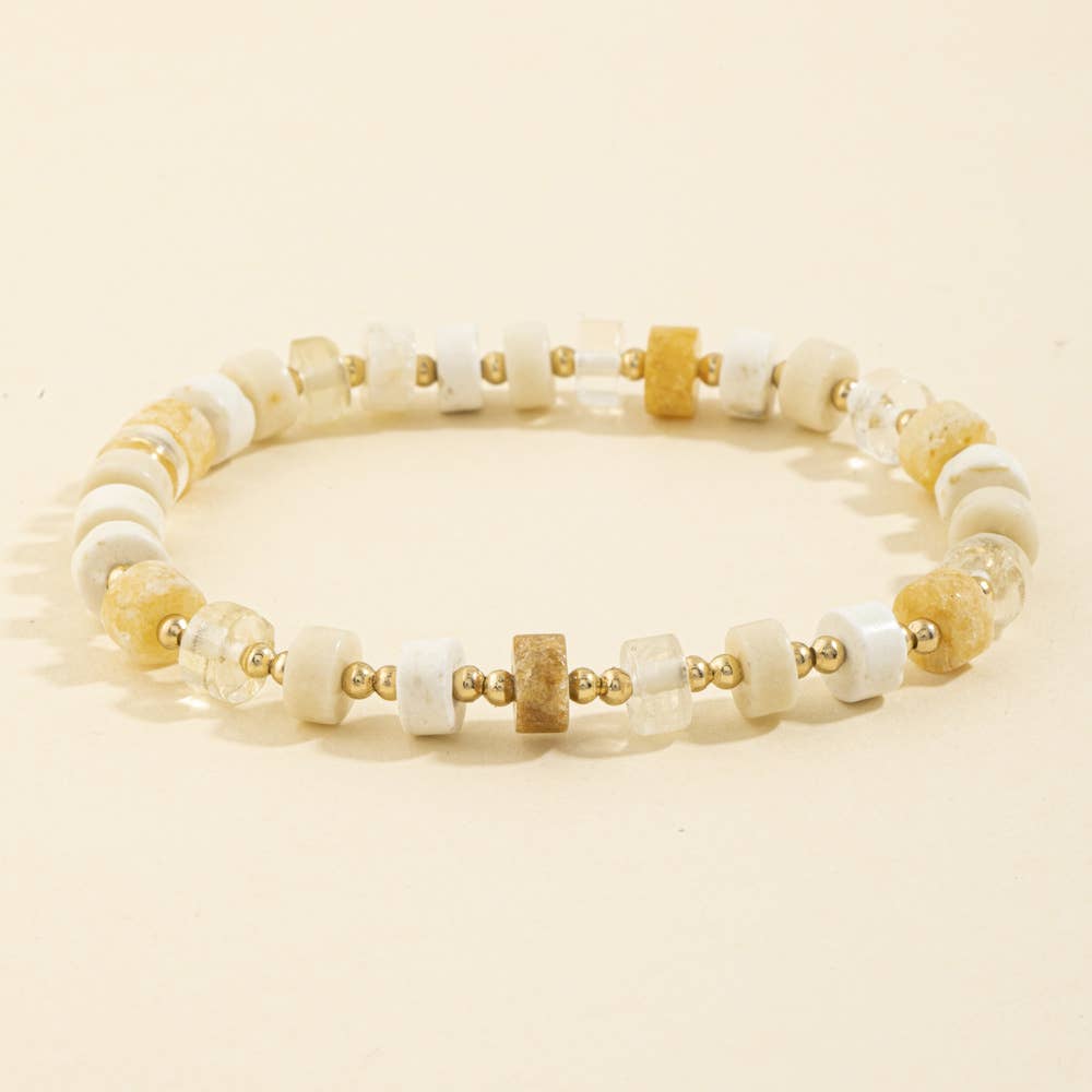 Semi Precious Disc Bead Stretch Bracelet: MUL