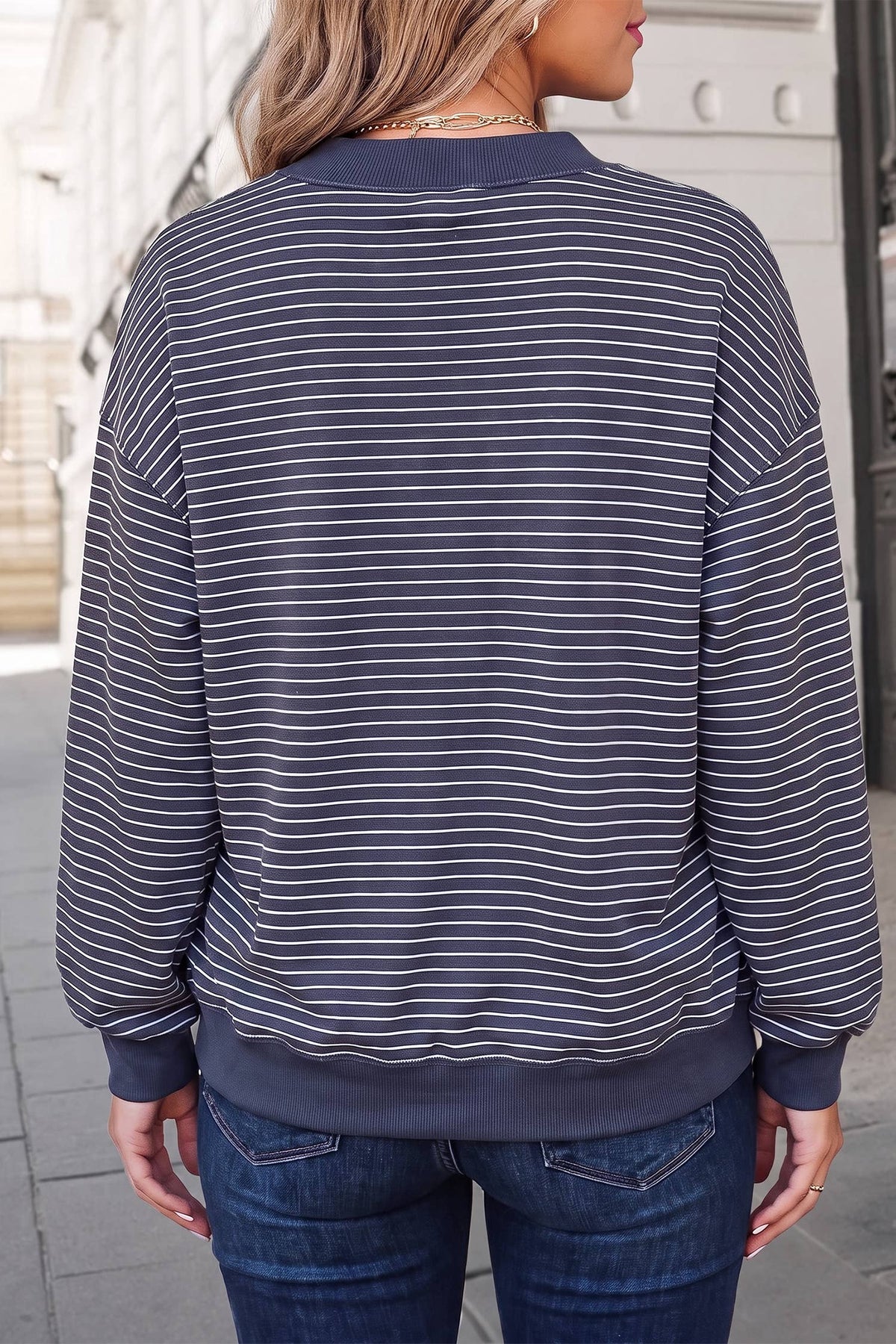 Striped Mock Neck Oversized Sweatshirt | S-XL : Green Stripe