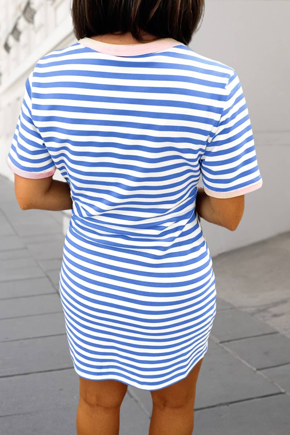 Striped Print Tie Waist T Shirt Mini Dress