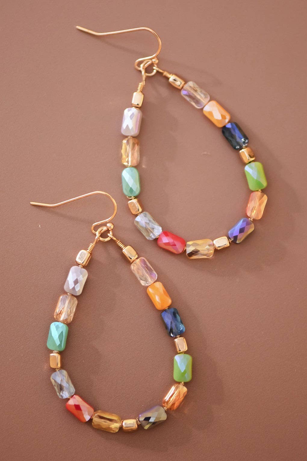 Teardrop Wire Beaded Glass Crystal Earrings - 7277: S0OX3T7277 Multi