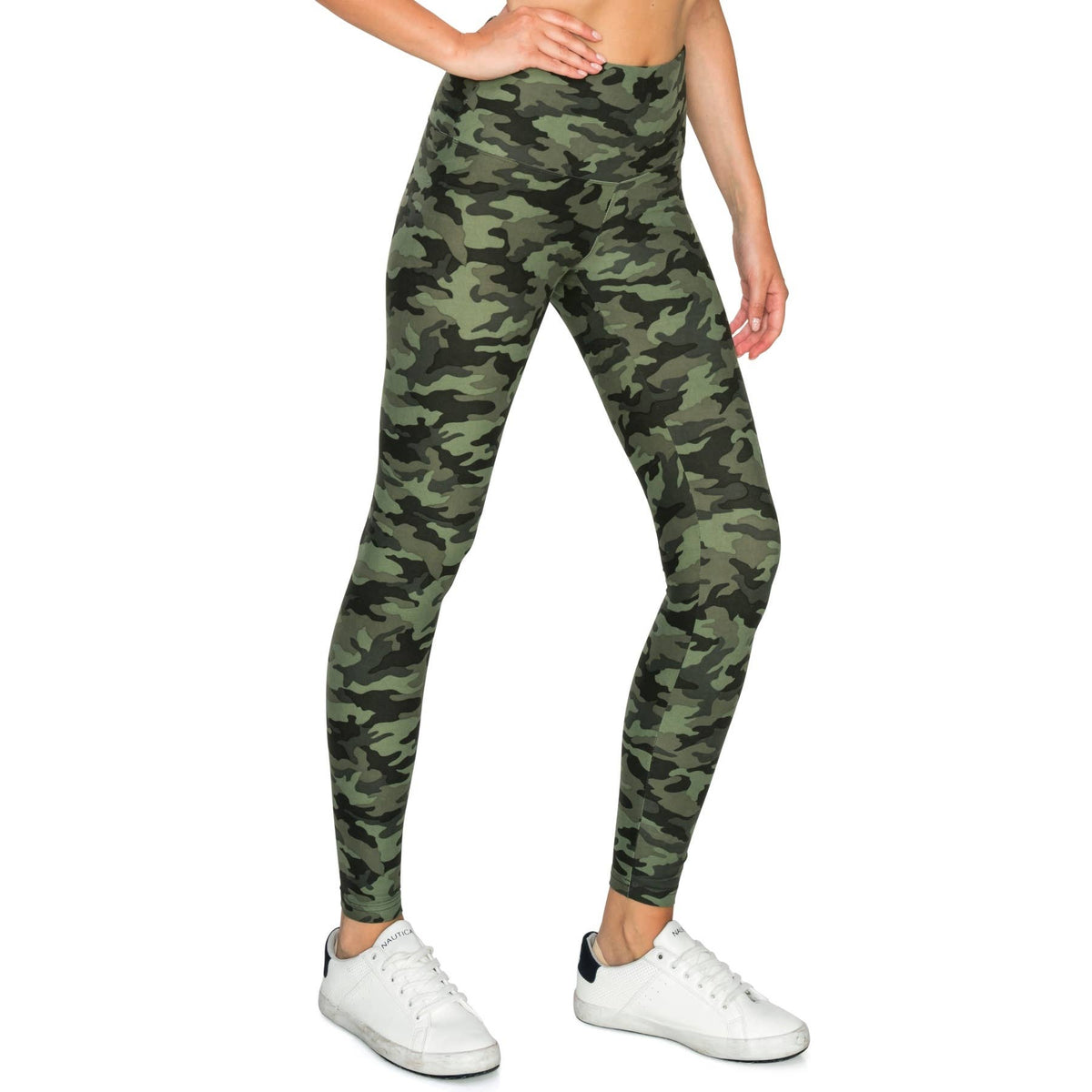 5" Yoga Band Premium Print Activewear Leggings: green camo