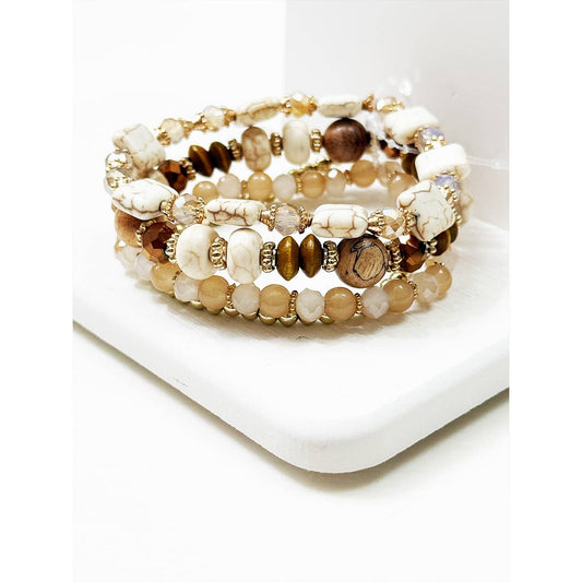 Light Brown Shades Mix Beaded Stretch Bracelet: LIGHT BROWN / ONE(6)