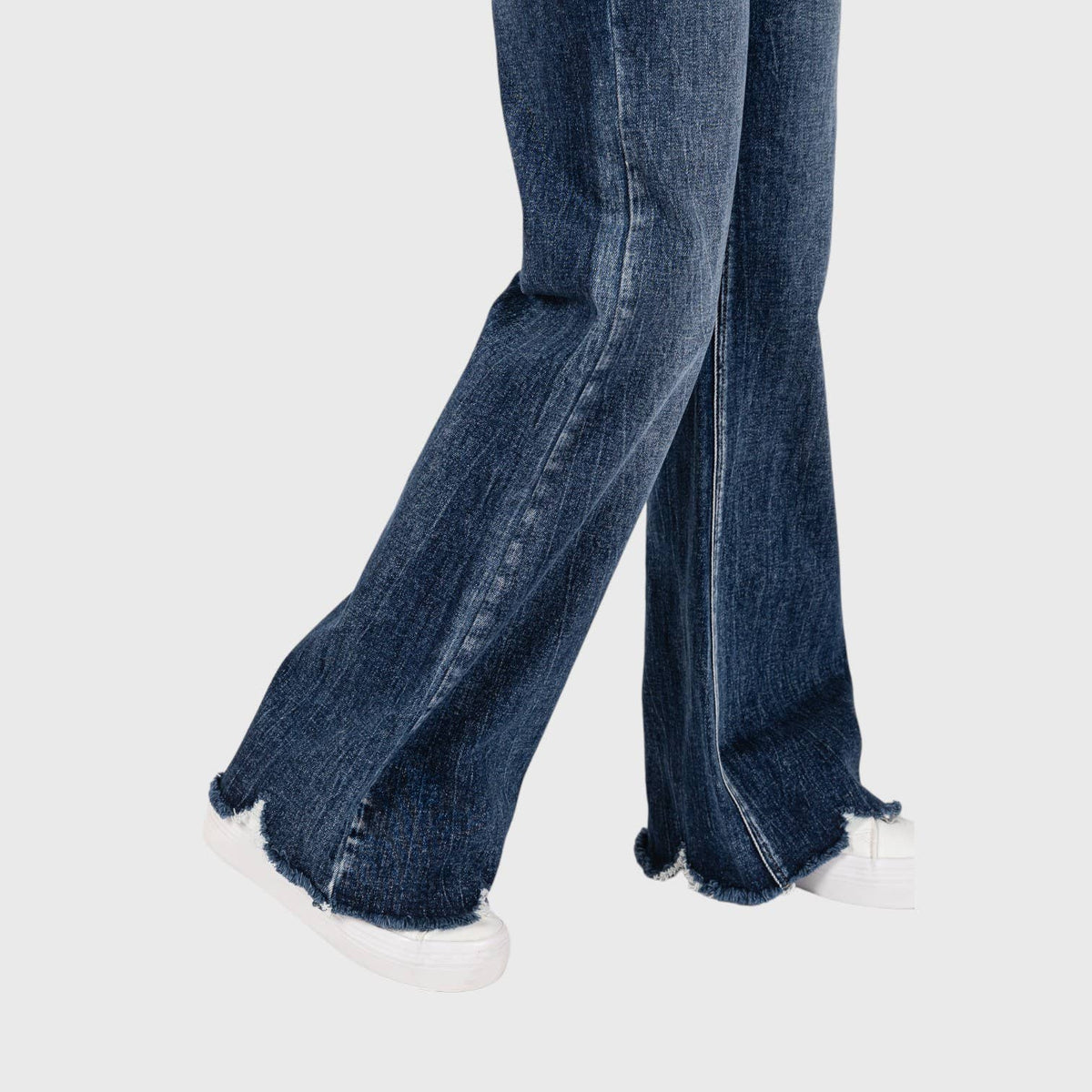 P1153F-DM HIGH RISE STRETCH  WIDE LEG FLARE W/ FRAYED HEM: #2