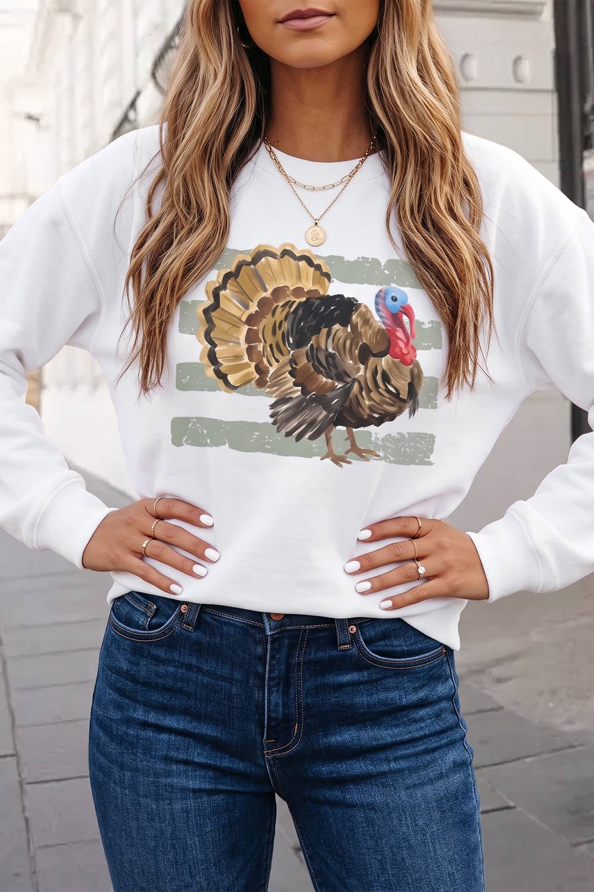 Thanksgiving Turkey Crewneck Graphic Sweatshirt