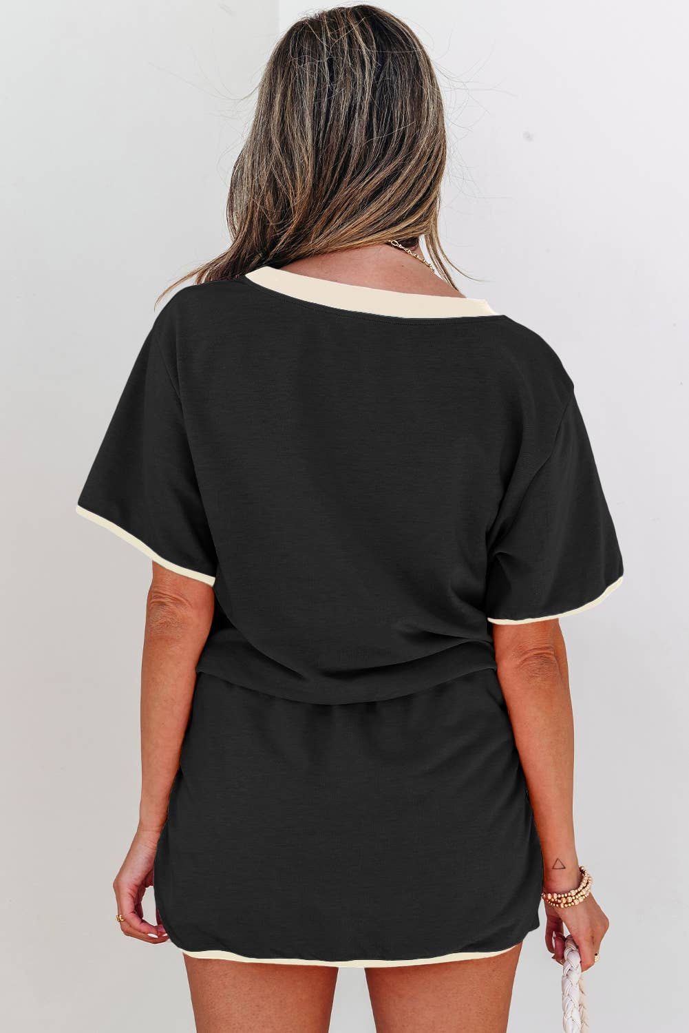 Colorblock Drop Shoulder T Shirt & Skirt Set