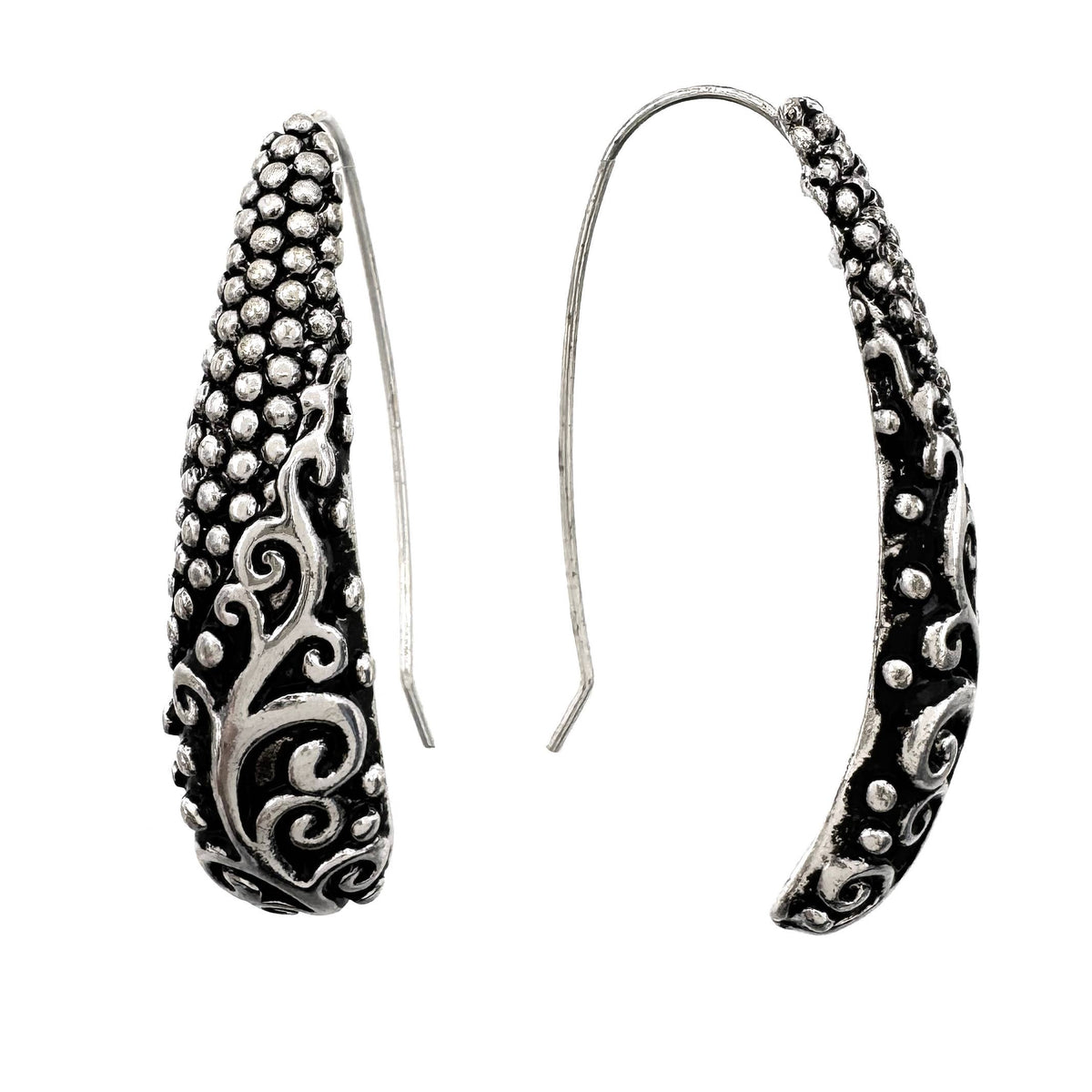 Western Silver Long Hook Earrings