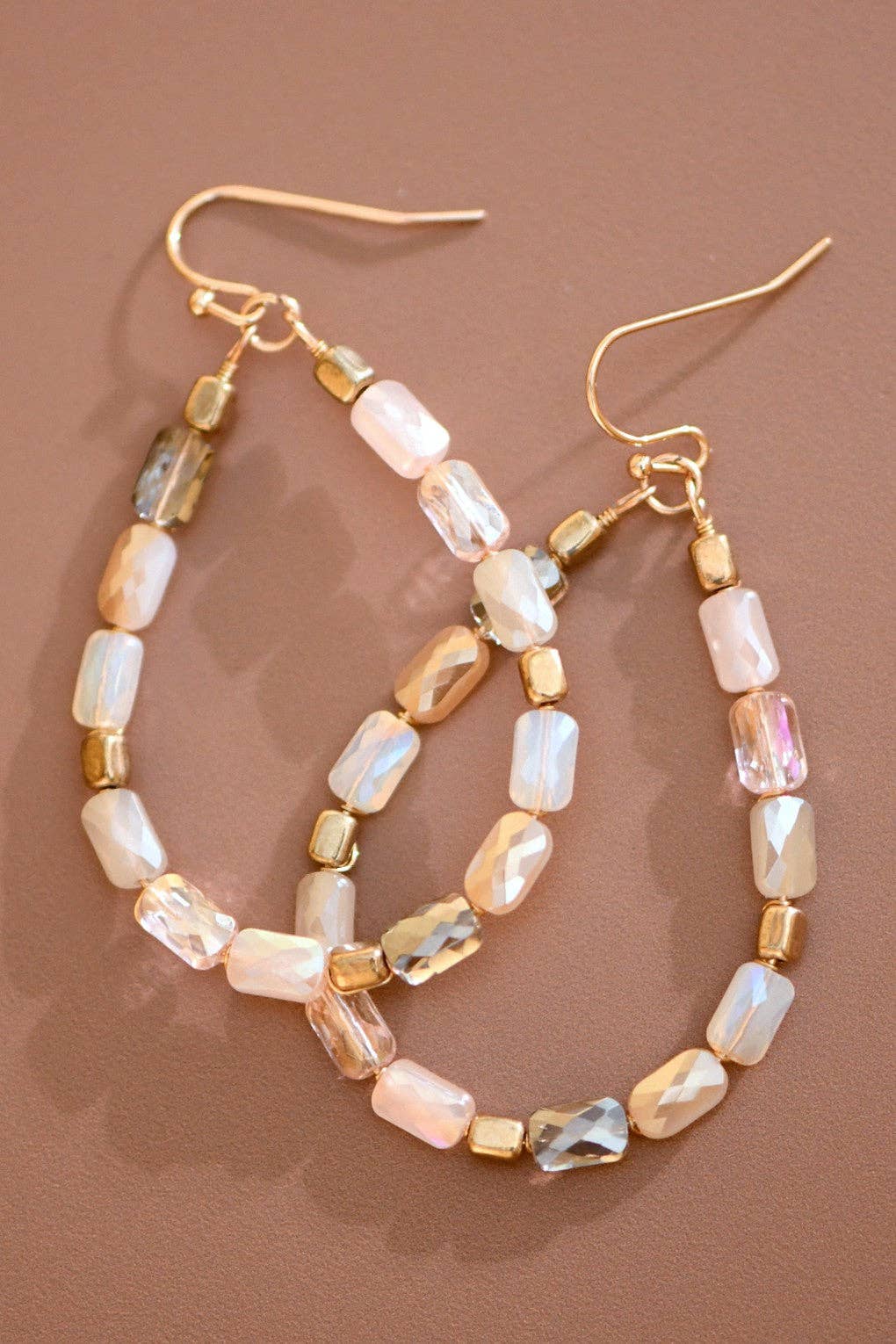 Teardrop Wire Beaded Glass Crystal Earrings - 7282: S0OX3T7282