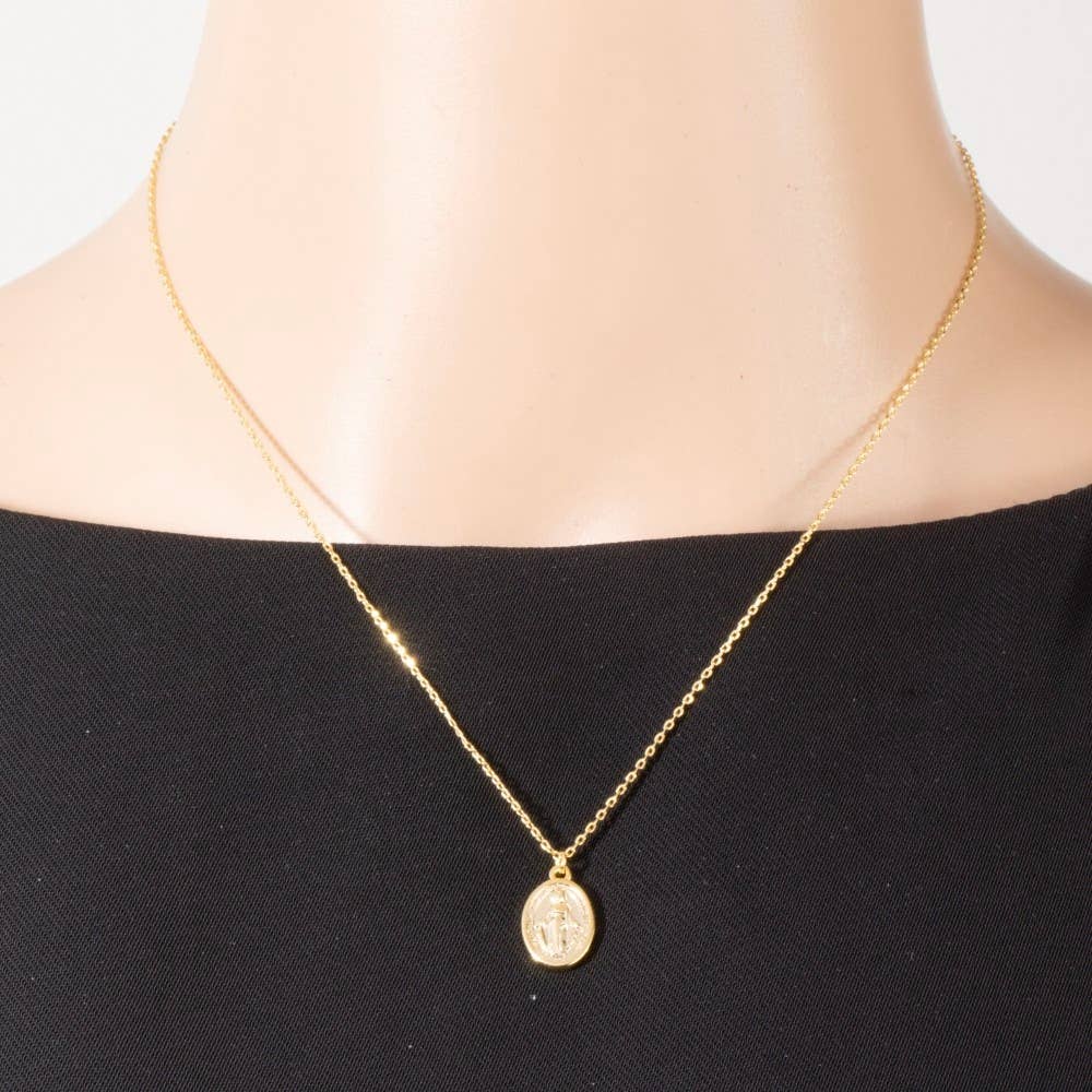 Gold Dipped Sainty Mary Pendant Necklace: GD