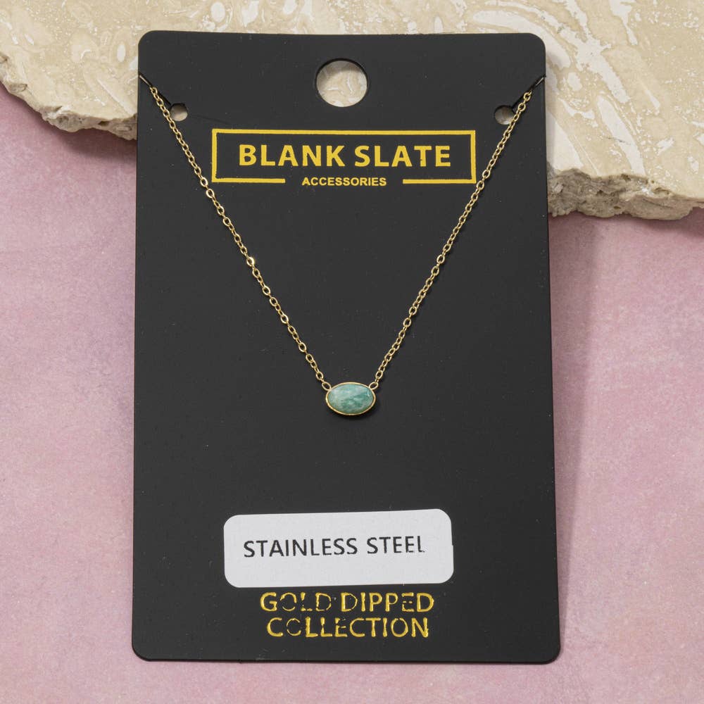 Gold Dipped Oval Amazonite Pendant Necklace: AZ
