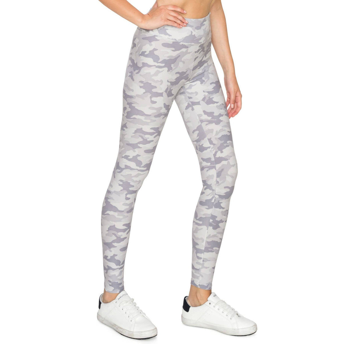 3" Yoga Band Premium Print Activewear Leggings: WHITE/GRAY CAMO