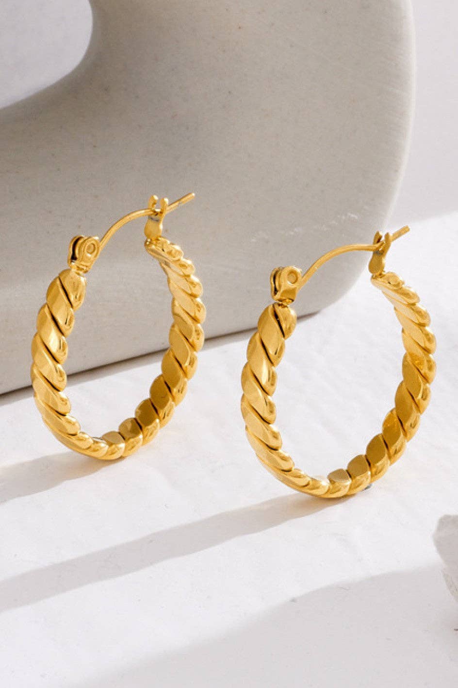 18K Gold PVD Plated Waterproof Stainless Steel Hoop Earrings - 6881: S0OX3T6881 Gold