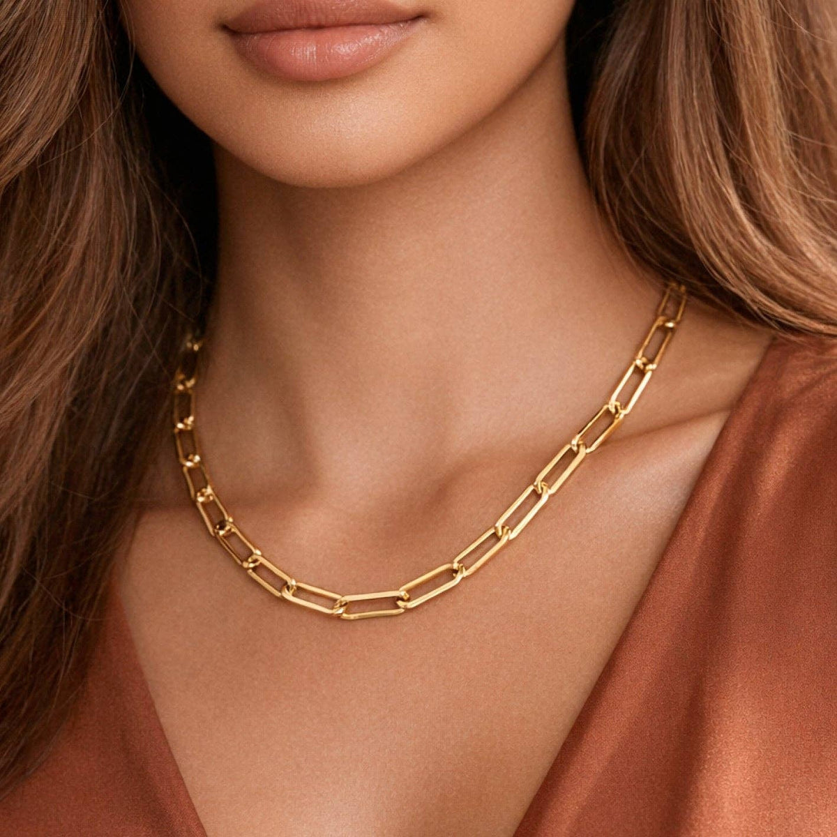 18K Gold PVD Plated Stainless Steel Link Chain Necklace - 7354: S0OX3T7354 Gold