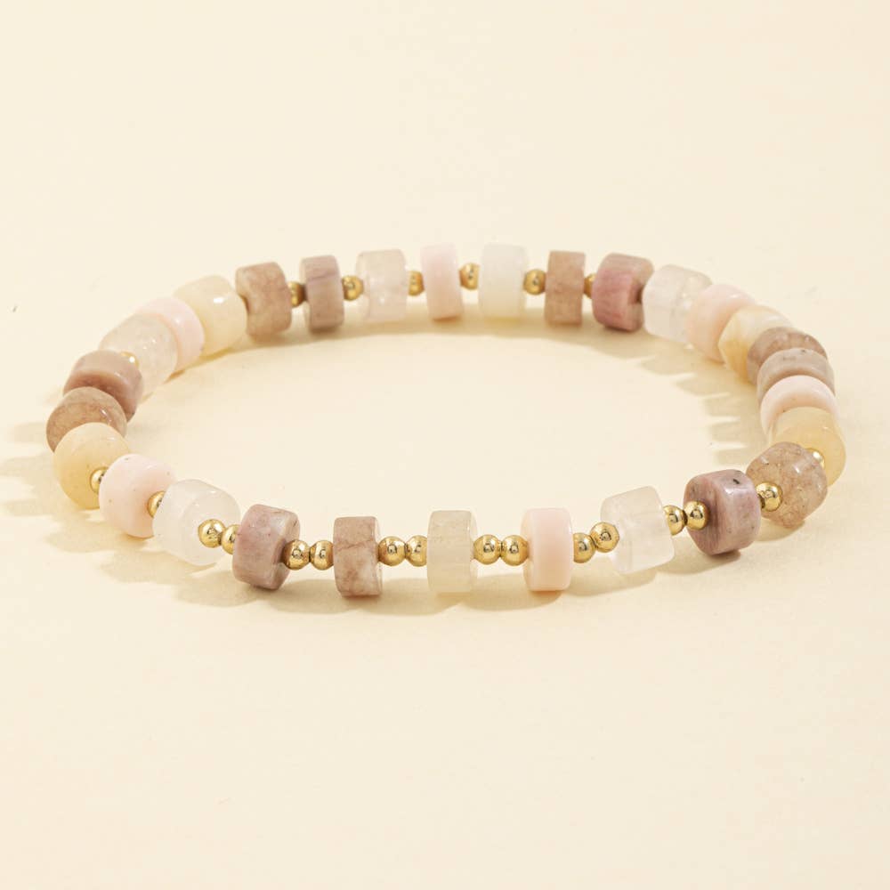Semi Precious Disc Bead Stretch Bracelet: MUL