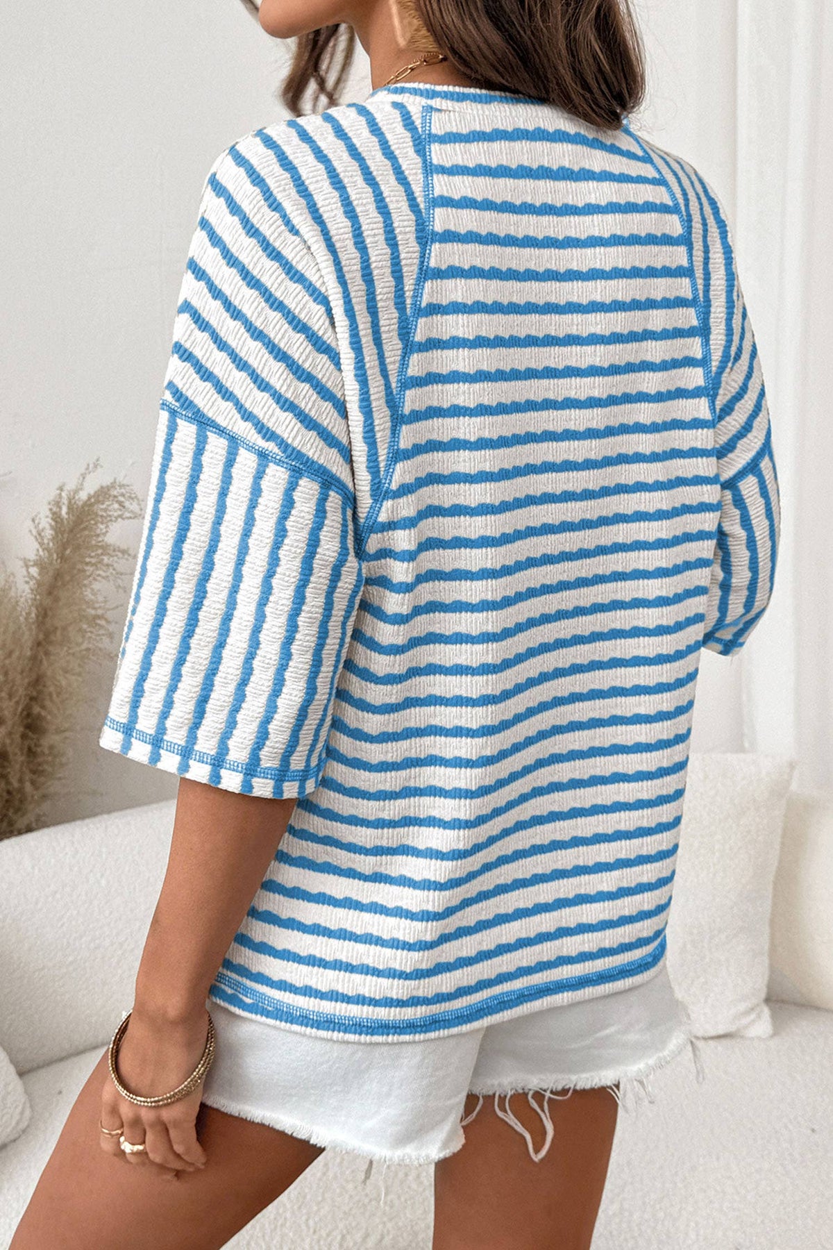 Texture Stripe Knit Half Sleeve Top | S-XL Plus
