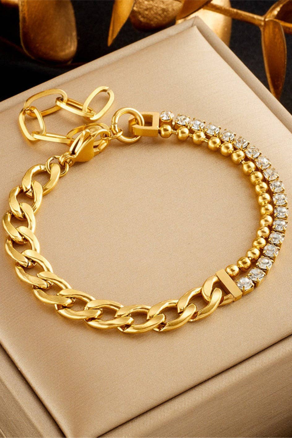 18K Gold PVD Plated Waterproof Stainless Steel Chain Bracelet - 6875: S0OX3T6875
