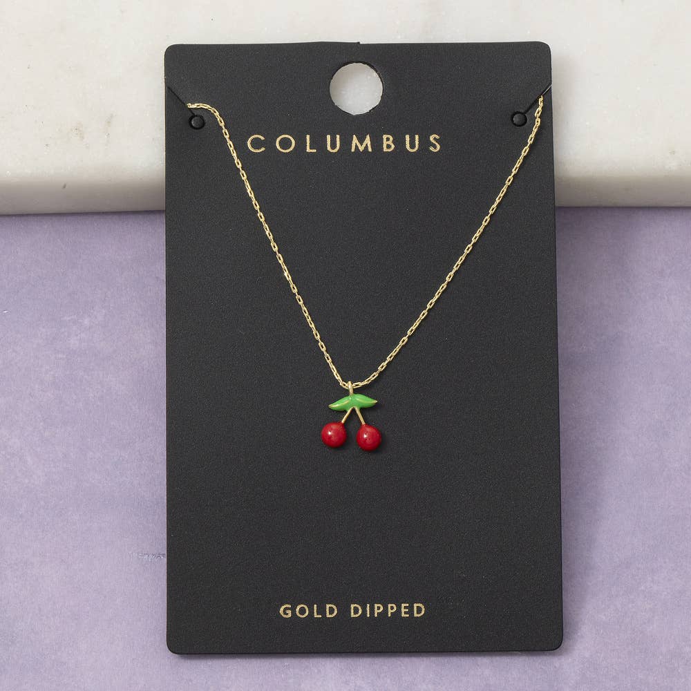 Enamel Cherry Pendant Necklace: GOLD