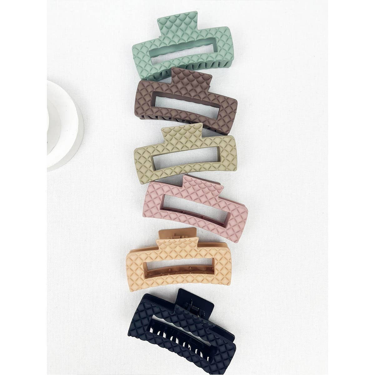Matte Embossed Cut Out Rectangle Hair Clips: MIX COLOR / ONE(12)