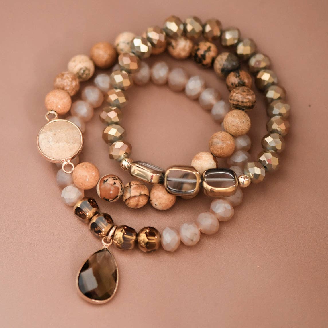 Boho Beaded Bracelet Set with Mixed Natural Stones – 8058: S0OX3T8058