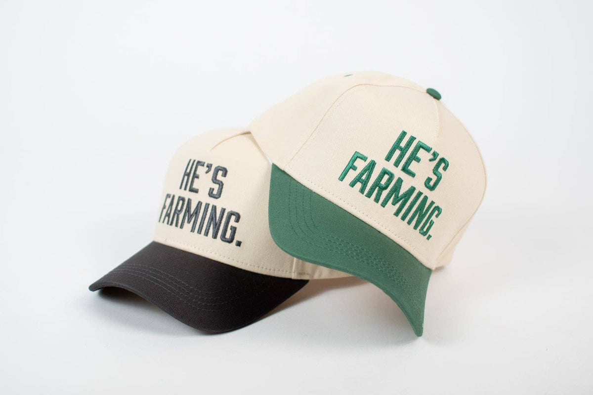 'HE'S FARMING' Embroidered Trucker Hat - Dark Grey