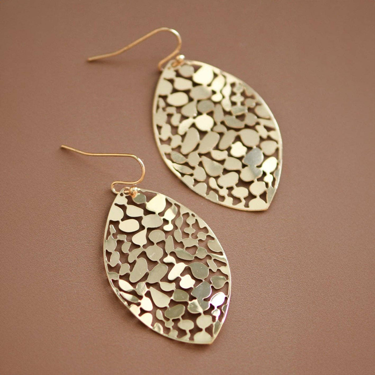 Gold Plated Metal Leaf Drop Earrings - 7418: S0OX3T7418